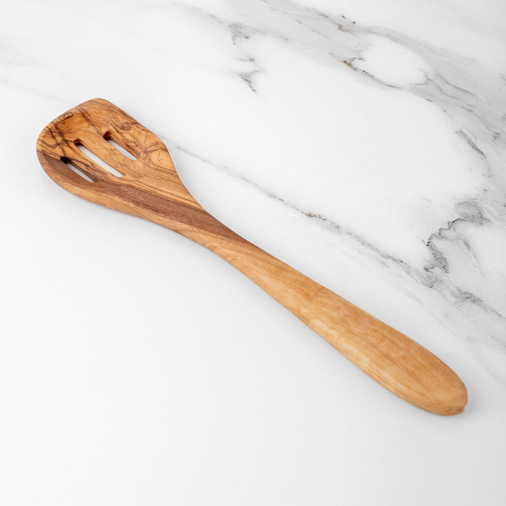 11.8" (30cm) Olive Wood Slotted Spatula, Handmade - Yahko Merchandise