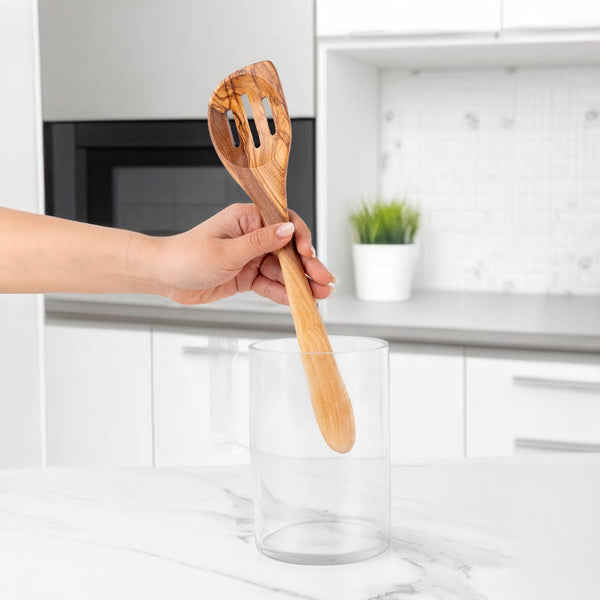 11.8" (30cm) Olive Wood Slotted Spatula, Handmade - Yahko Merchandise