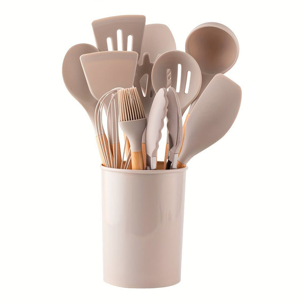 12Piece Grey Silicone Kitchen Utensil Set with Holder - Yahko Merchandise