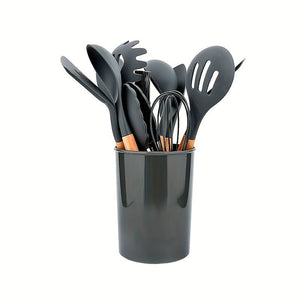 12Piece Grey Silicone Kitchen Utensil Set with Holder - Yahko Merchandise
