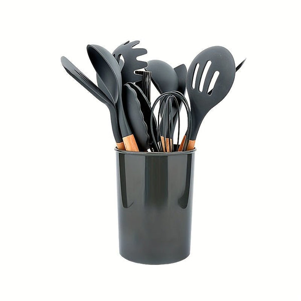 12Piece Grey Silicone Kitchen Utensil Set with Holder - Yahko Merchandise