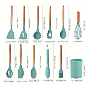 12Piece Grey Silicone Kitchen Utensil Set with Holder - Yahko Merchandise