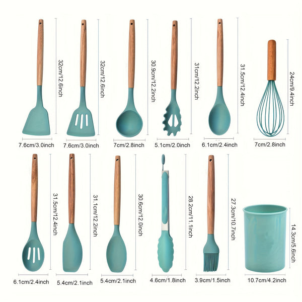 12Piece Grey Silicone Kitchen Utensil Set with Holder - Yahko Merchandise