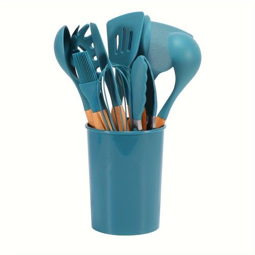 12Piece Grey Silicone Kitchen Utensil Set with Holder - Yahko Merchandise
