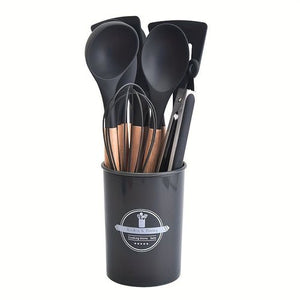 12Piece Grey Silicone Kitchen Utensil Set with Holder - Yahko Merchandise