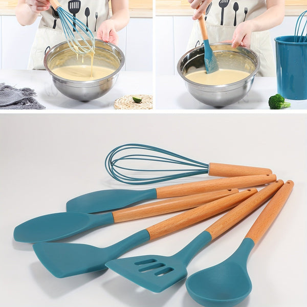 12Piece Grey Silicone Kitchen Utensil Set with Holder - Yahko Merchandise