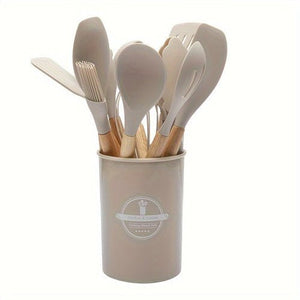 12Piece Grey Silicone Kitchen Utensil Set with Holder - Yahko Merchandise