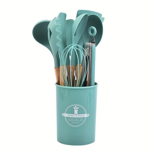 12Piece Grey Silicone Kitchen Utensil Set with Holder - Yahko Merchandise