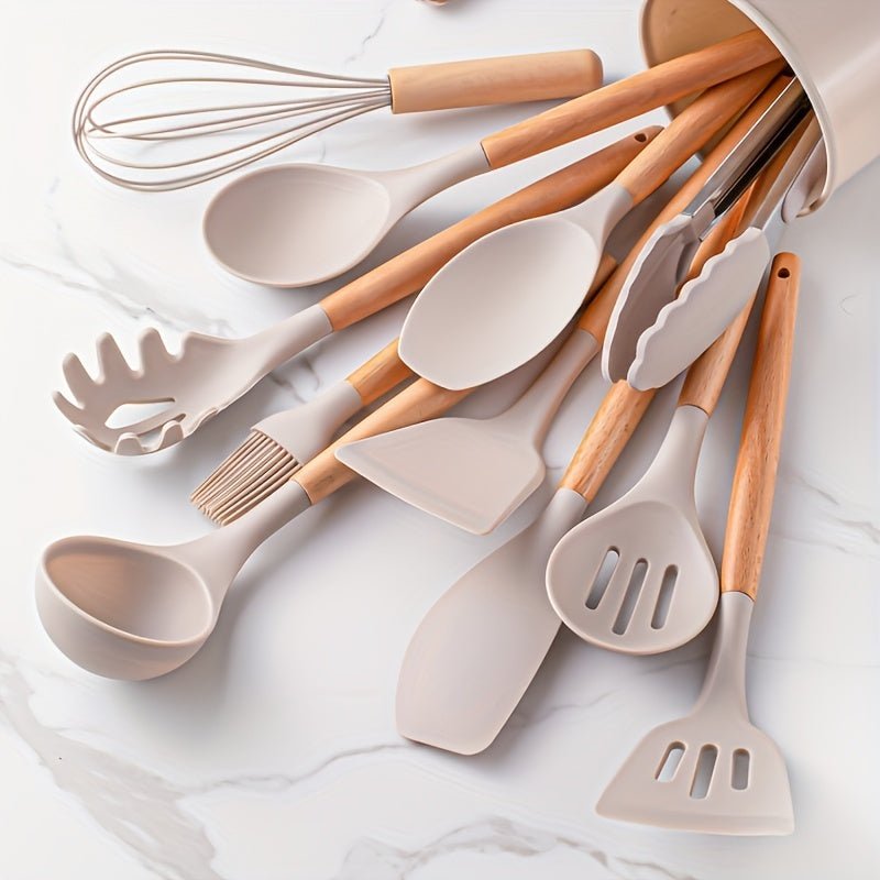 12Piece Grey Silicone Kitchen Utensil Set with Holder - Yahko Merchandise