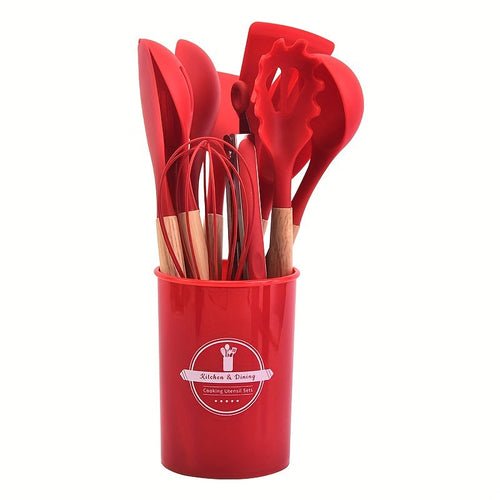 12Piece Grey Silicone Kitchen Utensil Set with Holder - Yahko Merchandise