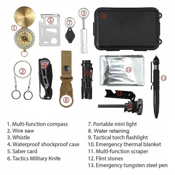 14 in 1 Outdoor Emergency Survival And Safety Gear Kit Camping - Yahko Merchandise