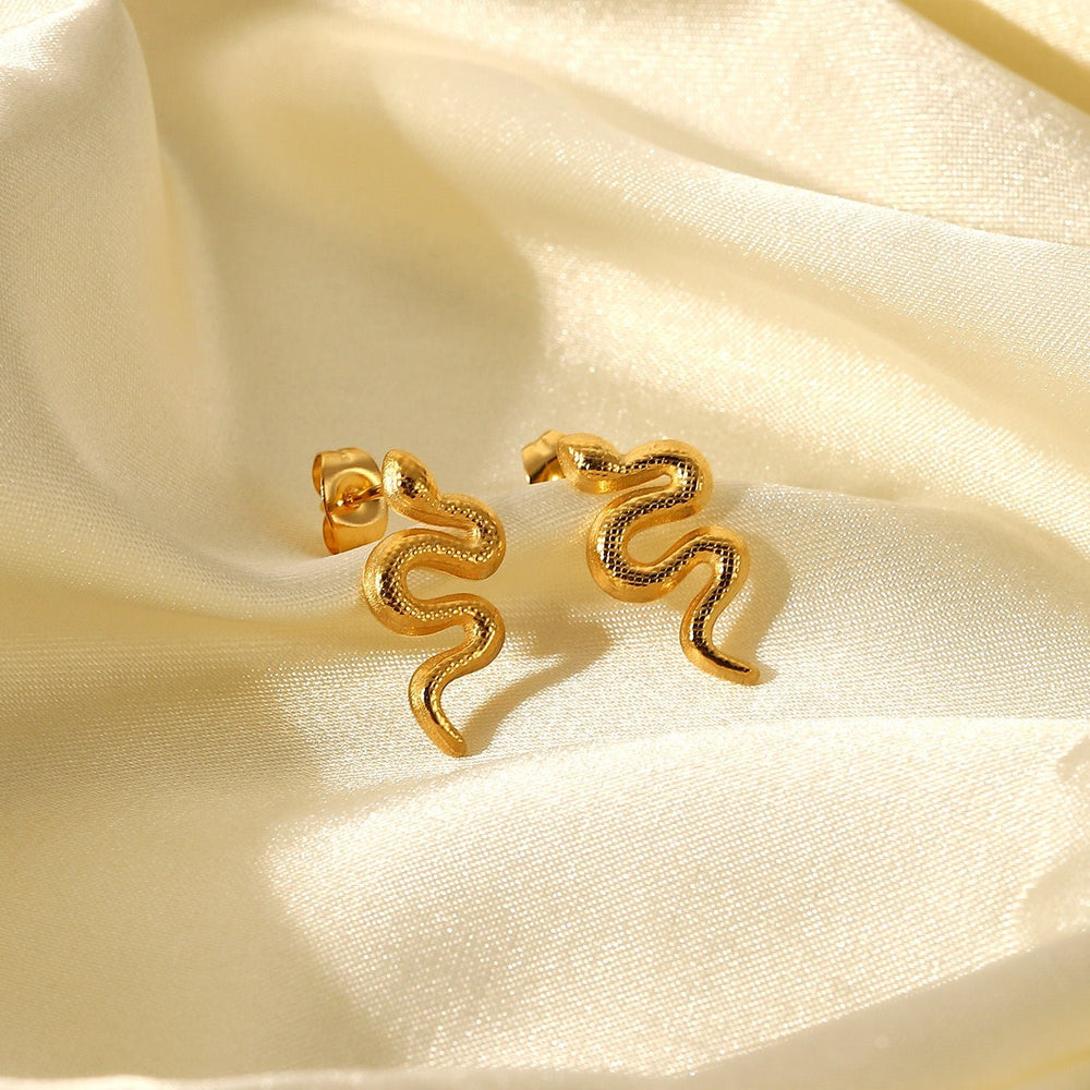 18K Gold Plated Stainless Steel Snake Stud Earrings For Women - Yahko Merchandise