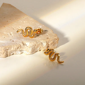 18K Gold Plated Stainless Steel Snake Stud Earrings For Women - Yahko Merchandise