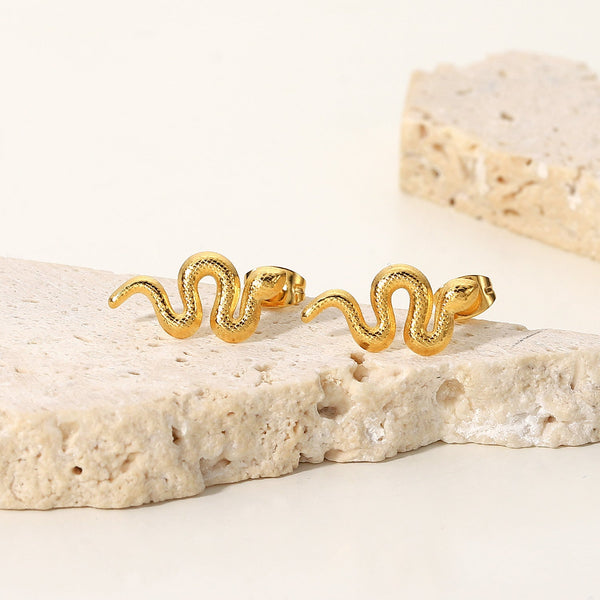 18K Gold Plated Stainless Steel Snake Stud Earrings For Women - Yahko Merchandise
