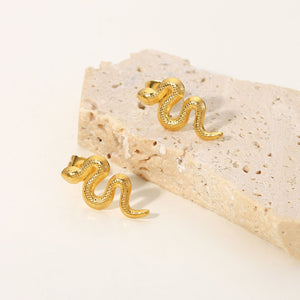 18K Gold Plated Stainless Steel Snake Stud Earrings For Women - Yahko Merchandise