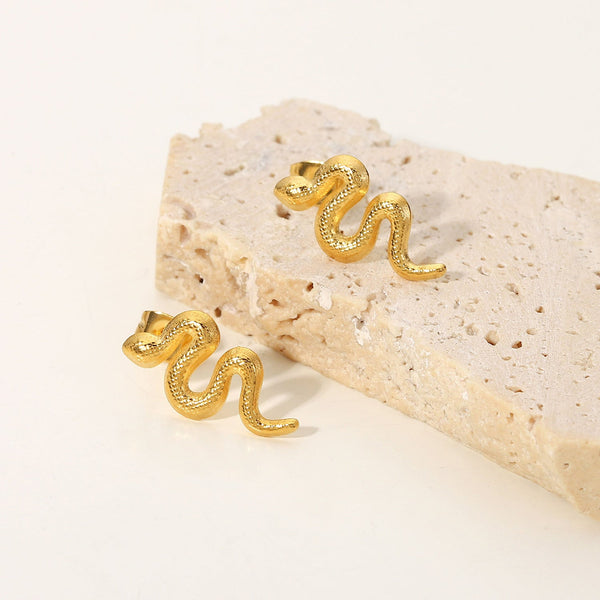 18K Gold Plated Stainless Steel Snake Stud Earrings For Women - Yahko Merchandise