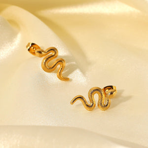 18K Gold Plated Stainless Steel Snake Stud Earrings For Women - Yahko Merchandise