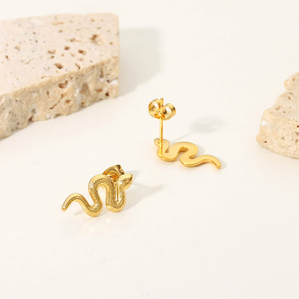 18K Gold Plated Stainless Steel Snake Stud Earrings For Women - Yahko Merchandise