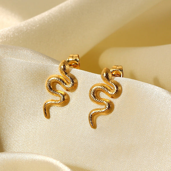 18K Gold Plated Stainless Steel Snake Stud Earrings For Women - Yahko Merchandise
