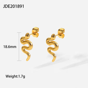 18K Gold Plated Stainless Steel Snake Stud Earrings For Women - Yahko Merchandise