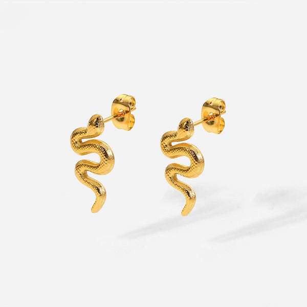 18K Gold Plated Stainless Steel Snake Stud Earrings For Women - Yahko Merchandise