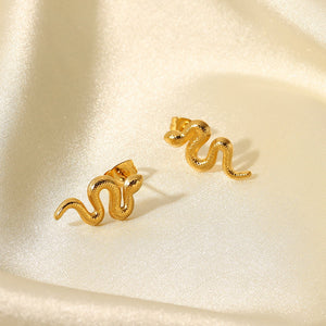 18K Gold Plated Stainless Steel Snake Stud Earrings For Women - Yahko Merchandise