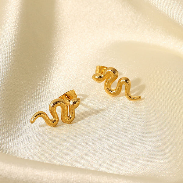 18K Gold Plated Stainless Steel Snake Stud Earrings For Women - Yahko Merchandise