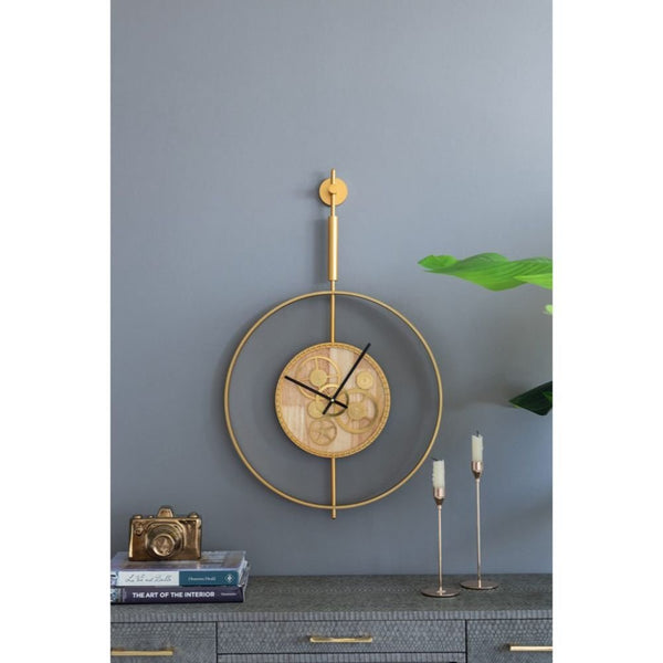 20" Novelty Gold Metal and Glass Analog Exposed Gear Wall Clock - Yahko Merchandise
