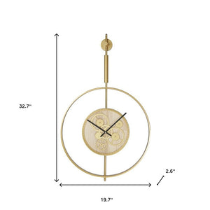 20" Novelty Gold Metal and Glass Analog Exposed Gear Wall Clock - Yahko Merchandise