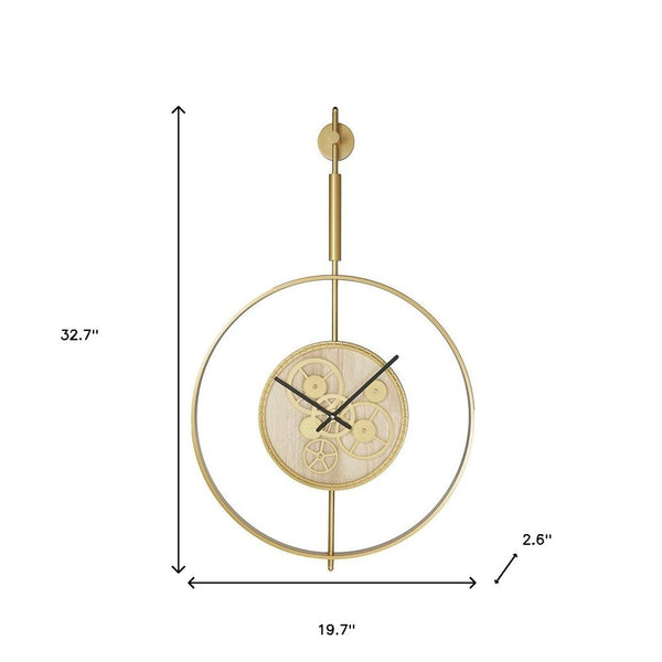 20" Novelty Gold Metal and Glass Analog Exposed Gear Wall Clock - Yahko Merchandise