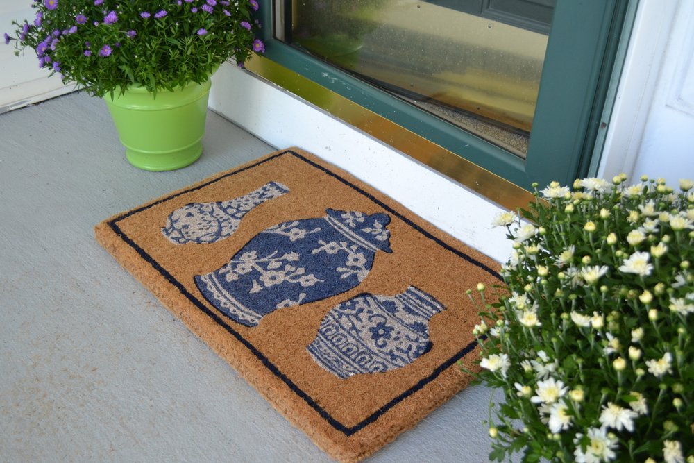 20" X 30" Brown Blue And White Chinoiserie Coir Abstract Outdoor Door - Yahko Merchandise