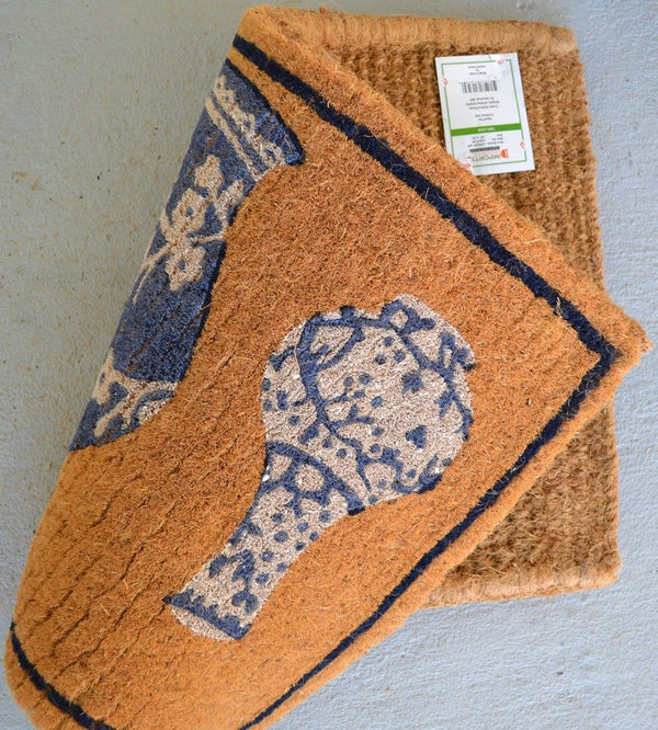 20" X 30" Brown Blue And White Chinoiserie Coir Abstract Outdoor Door - Yahko Merchandise