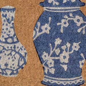 20" X 30" Brown Blue And White Chinoiserie Coir Abstract Outdoor Door - Yahko Merchandise