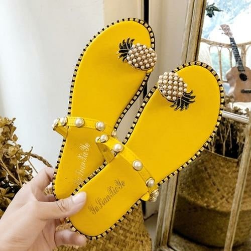 2021 Summer Beach Pineapple Flat Slippers Outside Slides Ladies Shoes - Yahko Merchandise