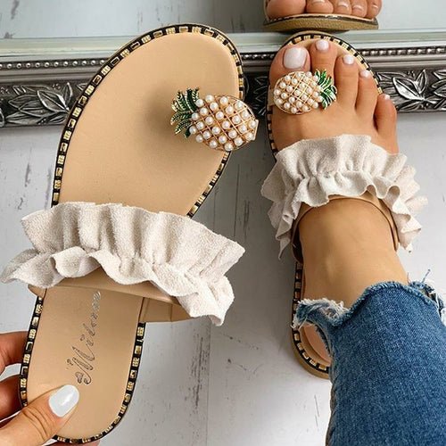 2021 Summer Beach Pineapple Flat Slippers Outside Slides Ladies Shoes - Yahko Merchandise