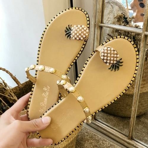 2021 Summer Beach Pineapple Flat Slippers Outside Slides Ladies Shoes - Yahko Merchandise