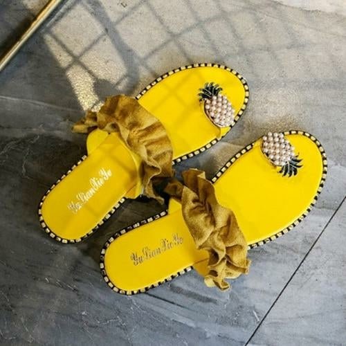 2021 Summer Beach Pineapple Flat Slippers Outside Slides Ladies Shoes - Yahko Merchandise