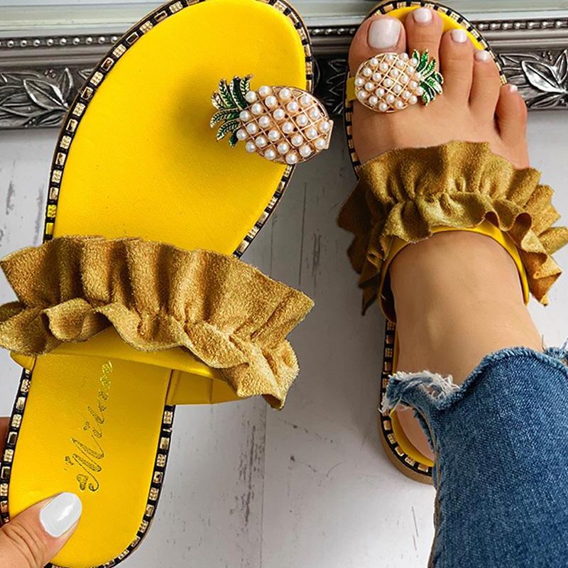 2021 Summer Beach Pineapple Flat Slippers Outside Slides Ladies Shoes - Yahko Merchandise