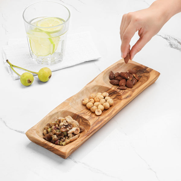 3 - Section Olive Wood Dish – Handmade Serving Piece for Everyday Use - Yahko Merchandise