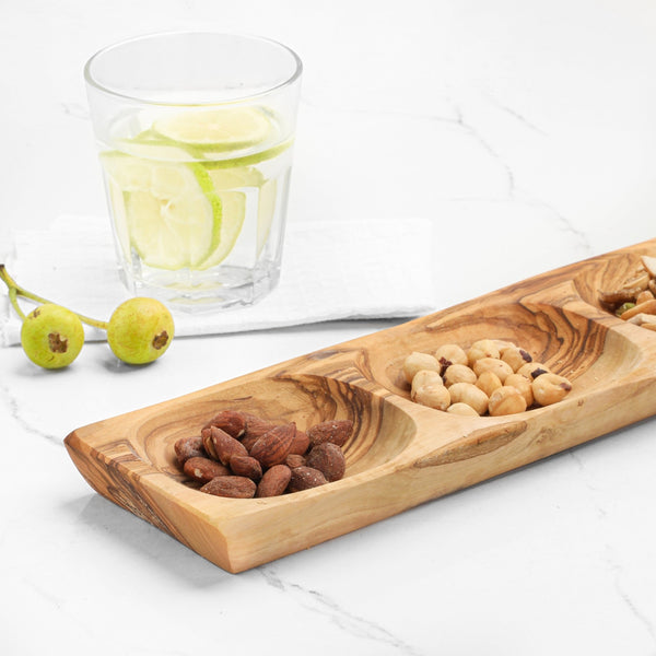3 - Section Olive Wood Dish – Handmade Serving Piece for Everyday Use - Yahko Merchandise