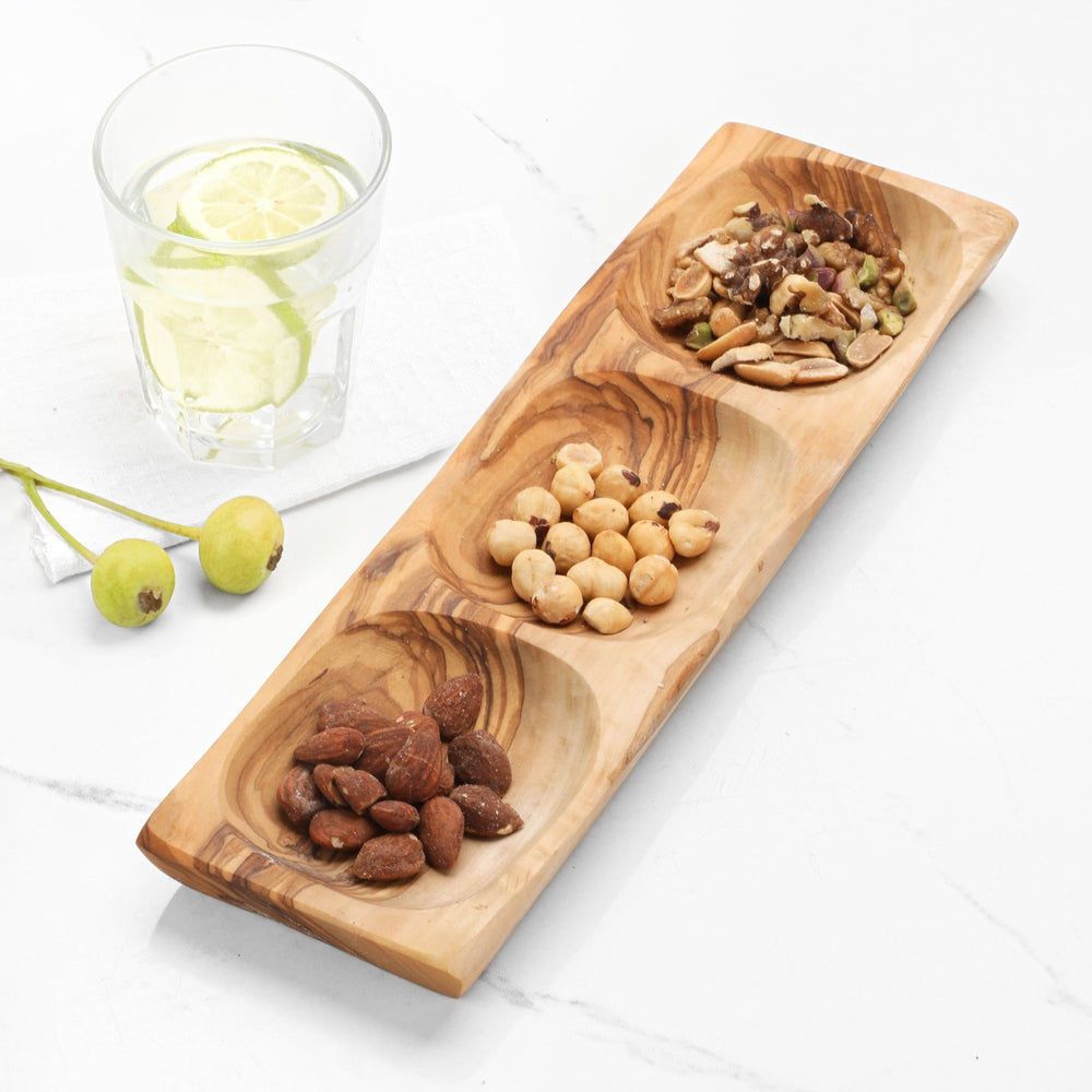 3 - Section Olive Wood Dish – Handmade Serving Piece for Everyday Use - Yahko Merchandise