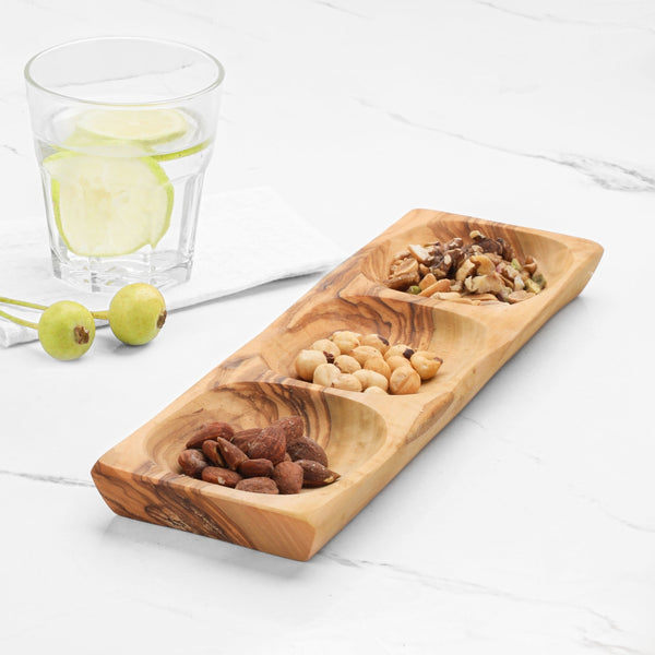 3 - Section Olive Wood Dish – Handmade Serving Piece for Everyday Use - Yahko Merchandise