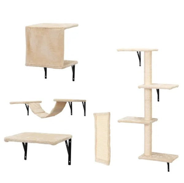 5 Pcs Wall Mounted Cat Climber Set Floating Cat Shelves And Perches Cat Activity Tree With Scratching Posts Modern Cat Furniture - Yahko Merchandise