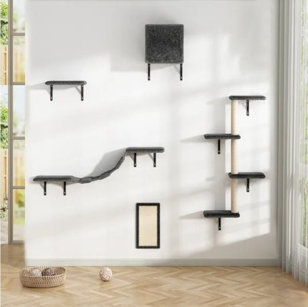 5 Pcs Wall Mounted Cat Climber Set Floating Cat Shelves And Perches Cat Activity Tree With Scratching Posts Modern Cat Furniture - Yahko Merchandise
