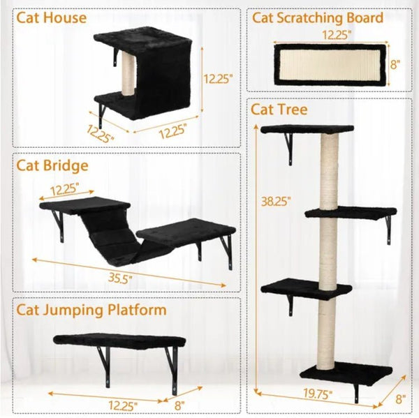 5 Pcs Wall Mounted Cat Climber Set Floating Cat Shelves And Perches Cat Activity Tree With Scratching Posts Modern Cat Furniture - Yahko Merchandise