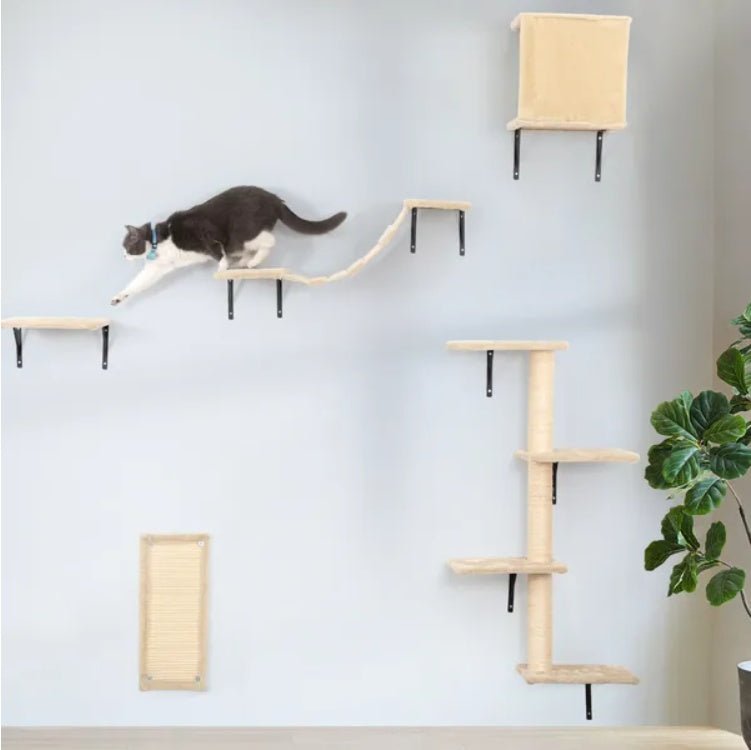 5 Pcs Wall Mounted Cat Climber Set Floating Cat Shelves And Perches Cat Activity Tree With Scratching Posts Modern Cat Furniture - Yahko Merchandise