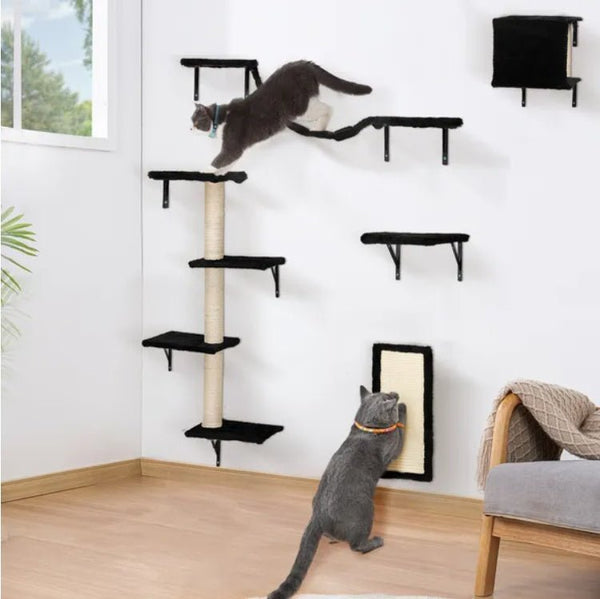 5 Pcs Wall Mounted Cat Climber Set Floating Cat Shelves And Perches Cat Activity Tree With Scratching Posts Modern Cat Furniture - Yahko Merchandise