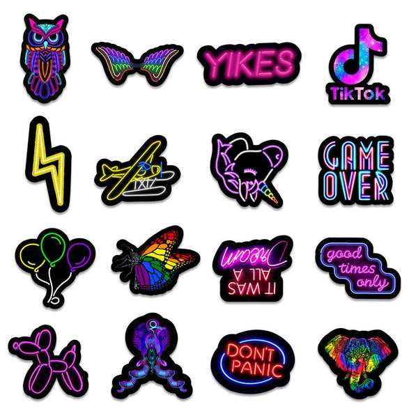 50 New Neon Stickers Car Trunk Phone Water Cup Decoration Stickers - Yahko Merchandise