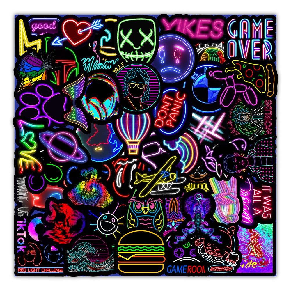 50 New Neon Stickers Car Trunk Phone Water Cup Decoration Stickers - Yahko Merchandise