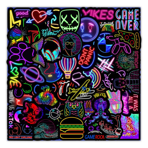 50 New Neon Stickers Car Trunk Phone Water Cup Decoration Stickers - Yahko Merchandise